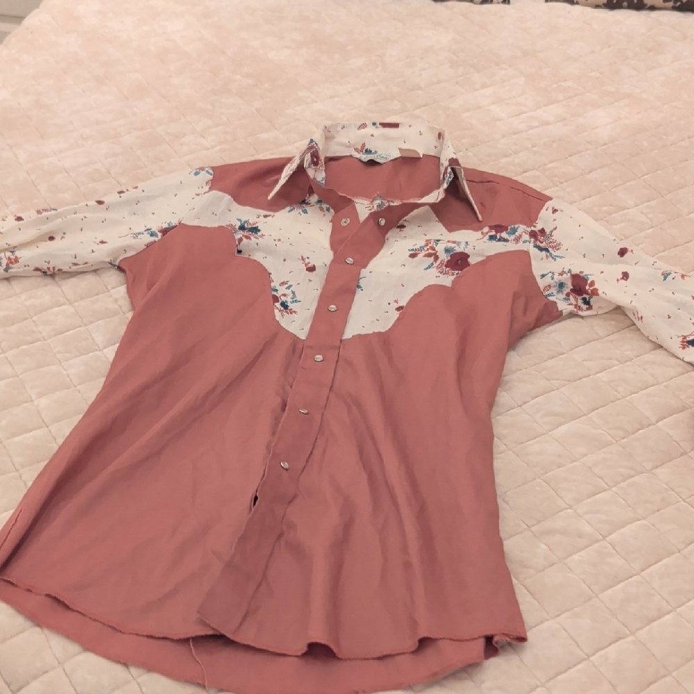 Pink ,Salmon Tones  White Western Shirt